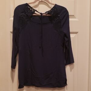 J. Jill Midnight Blue Blouse with Lace Accents